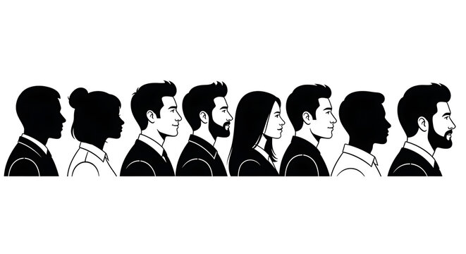 Diverse professional team profile silhouettes in a row