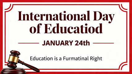 The hammer certificate element represents International Day of Education, education is a fundamental right, and is suitable for educational public welfare and rights promotion materials.