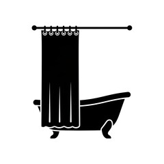 Bathtub with shower curtain black silhouette