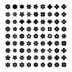 Black floral silhouette icons set