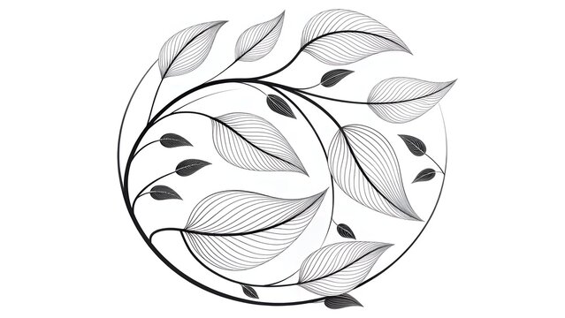 Abstract Botanical Circle – Curved Leaf Line Composition