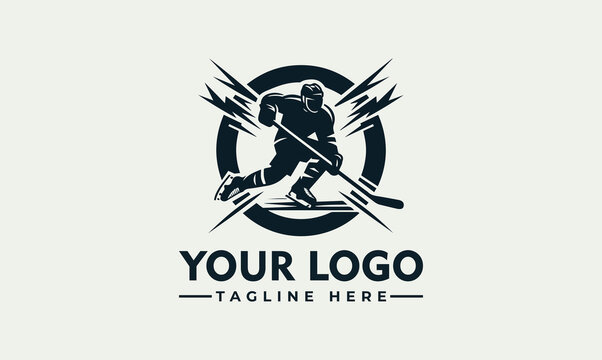 Hockey player silhouette vector logo illustration for sports club branding design.