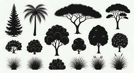 Tree and Bush Silhouette Vector Set 