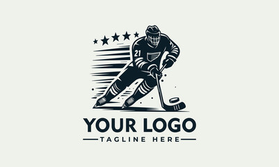 Fototapeta premium Hockey player vector logo illustration for sports teams, featuring a dynamic athlete in action.