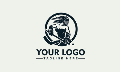 Female Hockey Player Illustration Vector Logo