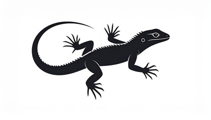 Fototapeta premium Isolated black silhouette of a lizard on a white background, perfect for graphic design and educational purposes