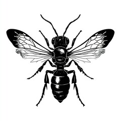 Monochrome Insect Illustration: Detailed Black & White Bee Wasp Art for Nature & Entomology Designs
