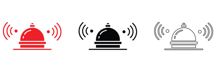 notification bell sound wave vector icon, service bell icon symbol vector, silhouette and line art