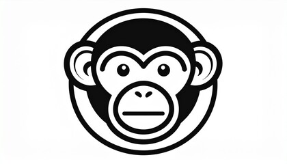 Fototapeta premium Simple and modern monkey face logo design, circular emblem with playful eyes and ears