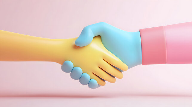 Colorful cartoon handshaking representing cooperation and partnership