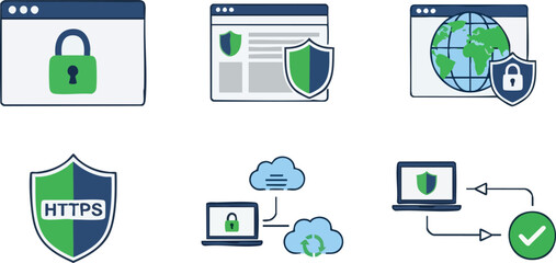 Internet Security Icons Protecting Online Data and Privacy