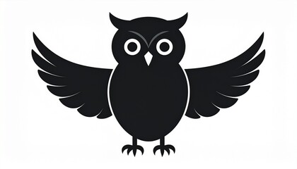 Obraz premium Stylized black owl silhouette with wide open wings. A simple and elegant graphic icon representing wisdom, knowledge, and the night