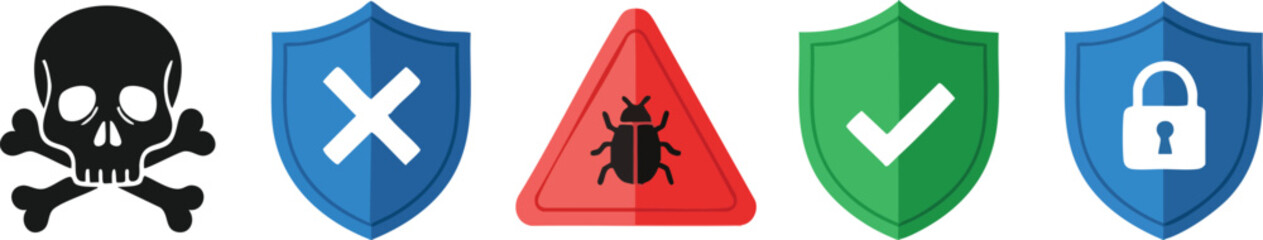 Cybersecurity Icons Protection Against Threats, Bug Detection, and Data Security