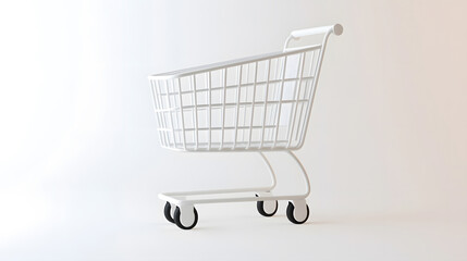 A white shopping cart isolated on a light background for retail and shopping concepts
