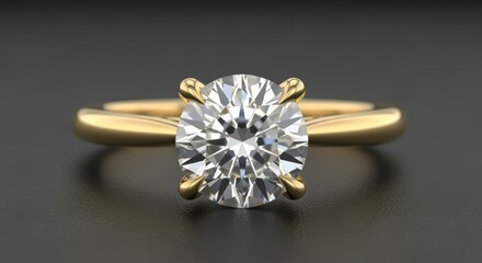 Stunning diamond engagement ring with a large, round brilliant-cut diamond in a classic four-prong, yellow gold band. The diamond's exceptional quality and brilliant sparkle are the focal point.