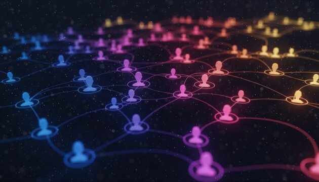 Global Social Network Abstract Visualization with Connected User Icons, Digital Communication and Data Technology Concept