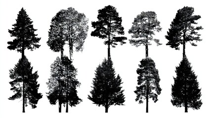 Fototapeta premium Diverse Tree Silhouettes - Nature Elements 