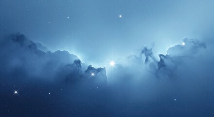 Naklejka premium Blue Nebula Background. Clean Mist Space Stars. Minimal 16:9.