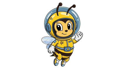 Adorable cartoon bee astronaut waving a friendly hello in a space suit illustration transparent background white background white background