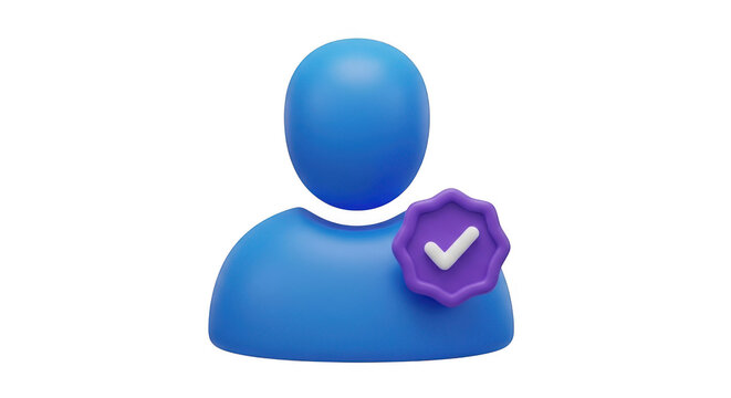 Verified user profile icon digital avatar account status approved checkmark badge render transparent background white background white background