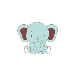 Cute Cartoon Baby Elephant Sitting Isolated