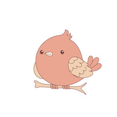 Cute Cartoon Bird Illustration Perching on a Branch Isolated