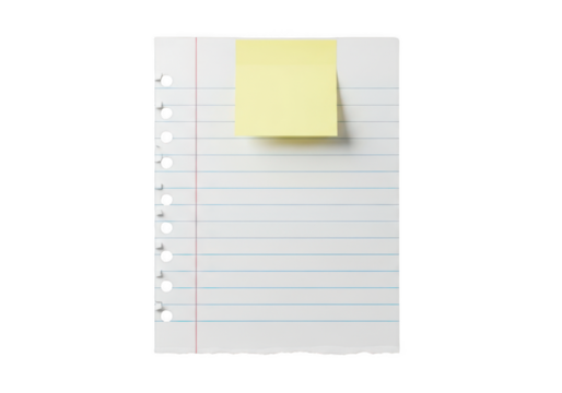 Paper sheet with yellow note isolated on transparent background