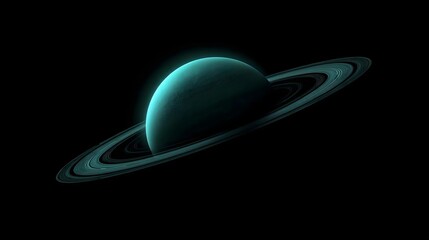 Aqua Solitude" - Ethereal Teal Gas Giant Planet with Rings on a Black Background