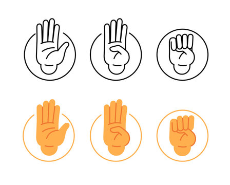 Hand gesture domestic violence, insecurity. Sign language. Gesture for help. Line hand violence at home signal for help. Stop symbol or pictogram. Modern trendy flat cartoon style.
