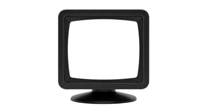 Retro television displaying static screen with curved display technology transparent background