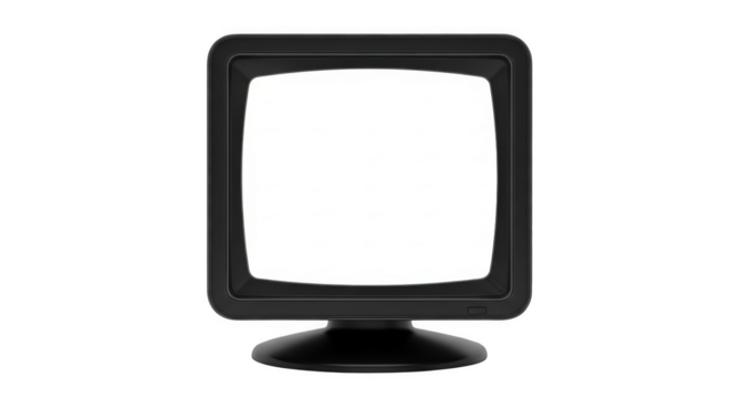Retro television displaying static screen with curved display technology transparent background