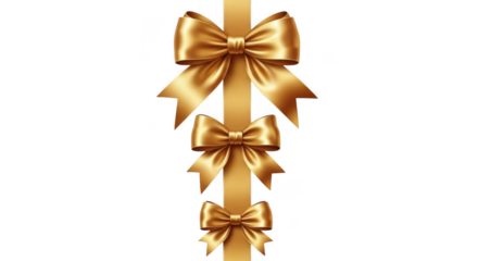 Golden decorative ribbon with three elegant bows on vertical string