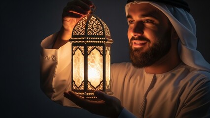 Man Holding Ramadan Lantern in Festive Celebration