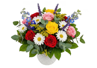 Colorful flower arrangement in vase isolated on transparent background