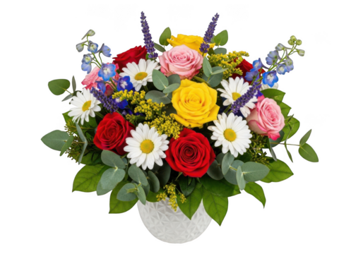 Colorful flower arrangement in vase isolated on transparent background