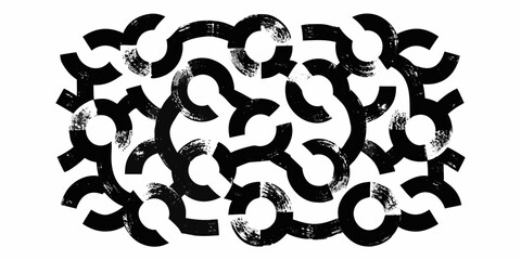 Abstract black and white geometric pattern with brush stroke texture