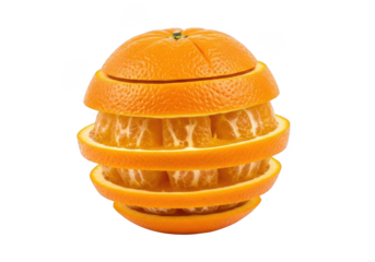 Sliced orange fruit stacked creatively isolated on transparent background