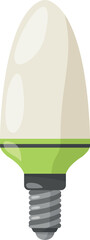 A light bulb with a green base