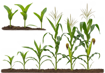 Corn plants growth stages isolated on transparent background