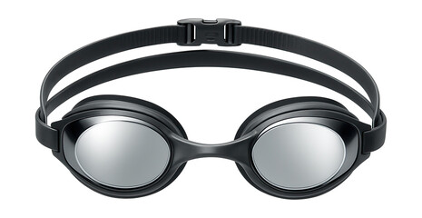 Mirrored lens swim goggles with adjustable silicone strap.