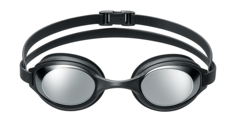 Mirrored lens swim goggles with adjustable silicone strap.
