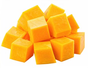 Heap of vibrant orange, cubed butternut squash