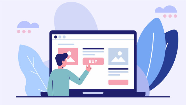 User Clicking Buy Now Button on Online Store Interface &ndash; Flat Pastel Illustration