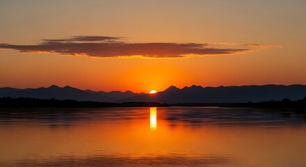 Obraz premium Golden Hour Serenity - A Tranquil Sunset Over Water.