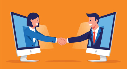 Obraz premium Digital Business Agreement and Partnership Across the World Reaching New Opportunities Through Global Virtual Connection Online Meeting for Success and Corporate Growth Technology for Collaboration