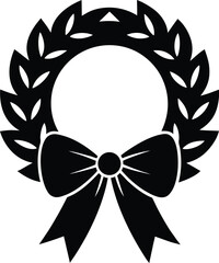 Wreath bow silhouette Black silhouette of a laurel wreath with a bow
