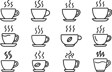 Minimalist Food & Drink Line Art Icon Set – Breakfast, Snacks, Coffee, Pastry, Pizza, Ramen, Wine, Asian Cuisine – Editable Black Outline Vector Bundle for Digital Use