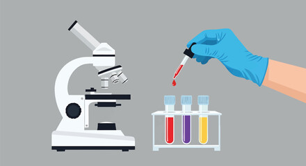 Medical Laboratory Analysis and Research with Microscope and Test Tubes for Scientific Advancements and Healthcare Innovation in Medicine and Biology Study