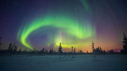 night landscape with rainbow
