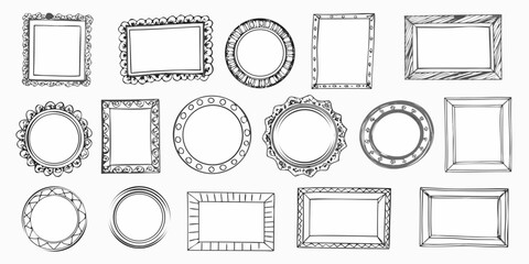 Hand drawn frame collection decorative borders sketchy style black and white